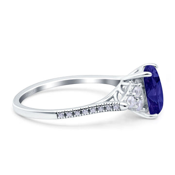 Art Deco Emerald Cut Wedding Bridal Ring Simulated Blue Sapphire CZ 925 Sterling Silver
